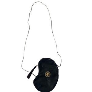 Unique Vintage Western-Style Black Leather Crossbody